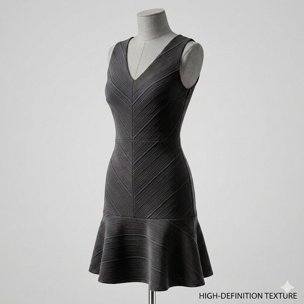 LOFT NWT Black Textured Chevron Fit & Flare Dress Sleeveless V-Neck Size 2 LBD